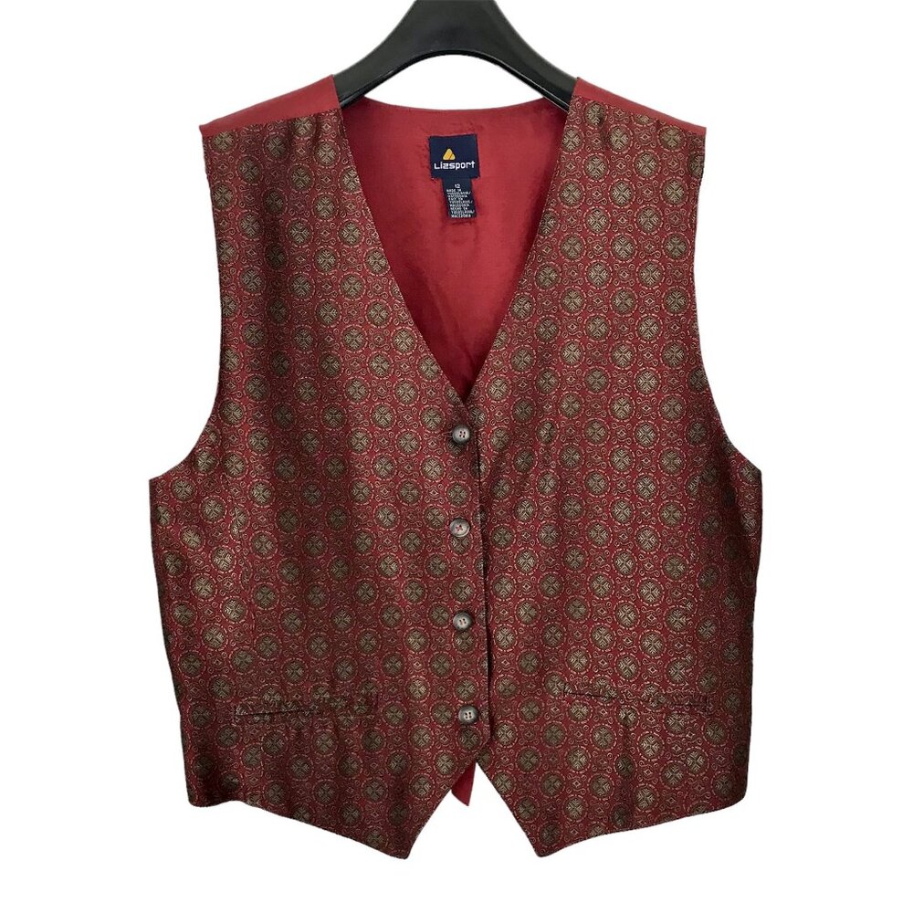 Liz Sport Woven Medallion Front Print and Red Vest Size 12